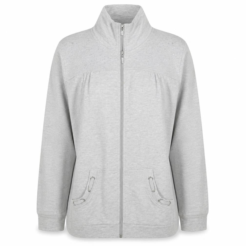 Front view of Quarter Factory women’s grey jacket, size M