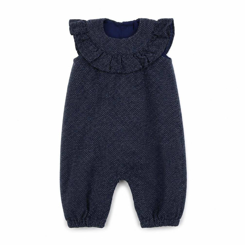 Front view of Tu boys’ blue babygrow one-piece, size 0-3, months