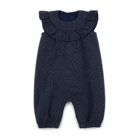Front view of Tu boys’ blue babygrow one-piece, size 0-3, months