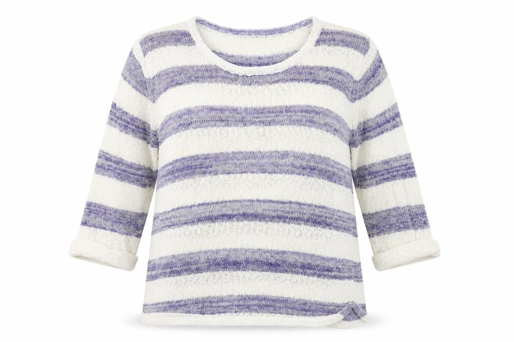 Front view of Originals women’s blue striped jumper, size L, - washable mark