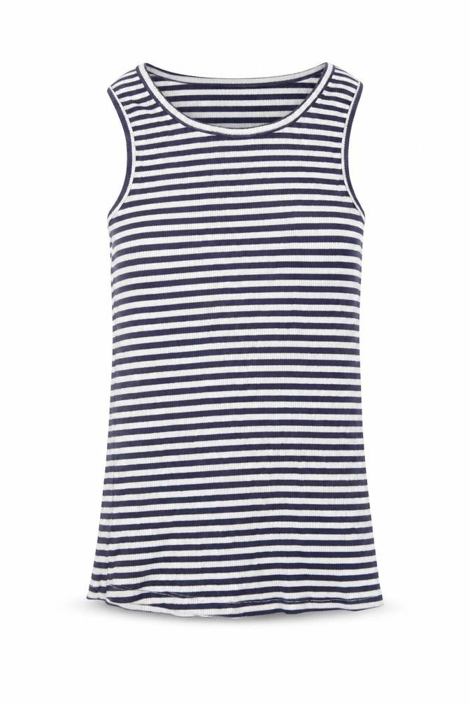 Front view of F&F girls’ blue striped basic tank, size 9-10, years