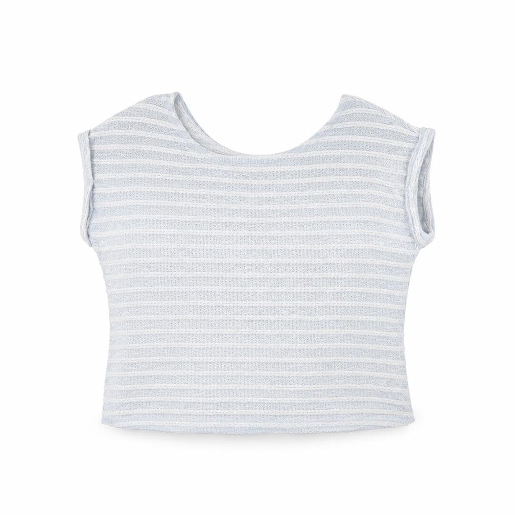 Front view of New Look women’s grey cropped blouse, size UK 12
