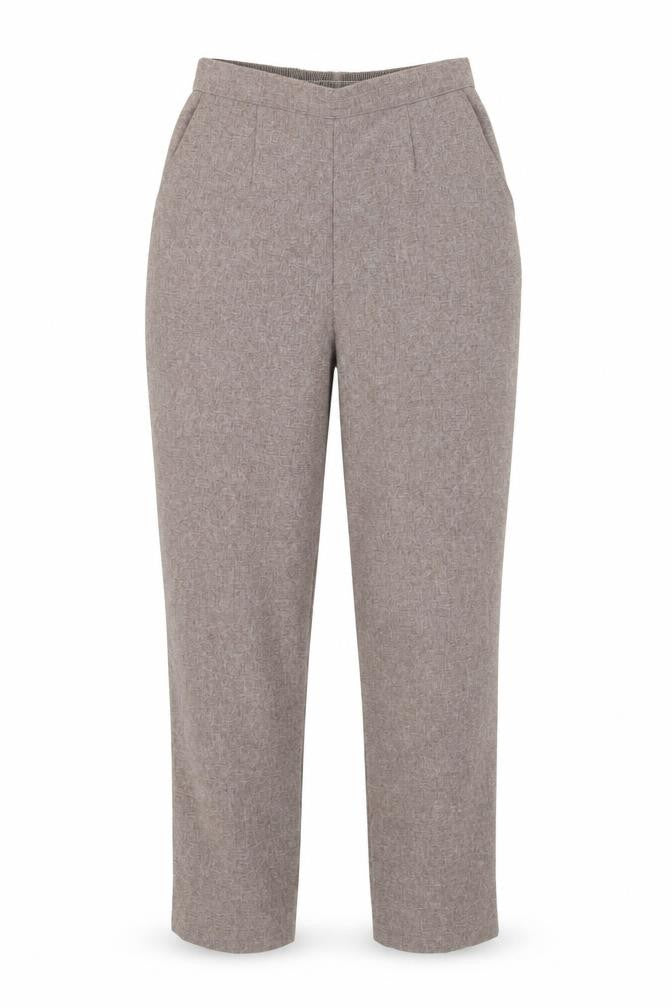Front view of Preworn women’s brown trousers, size UK 10, 28-inch leg