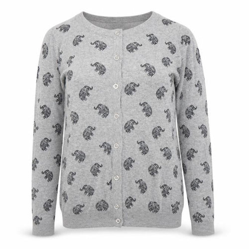 Atmopshere Womens Grey Animal Print  Cardigan Jumper Size 4  - Elephant