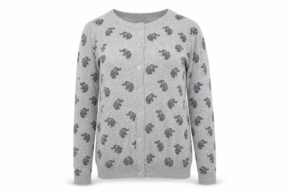 Atmopshere Womens Grey Animal Print  Cardigan Jumper Size 4  - Elephant