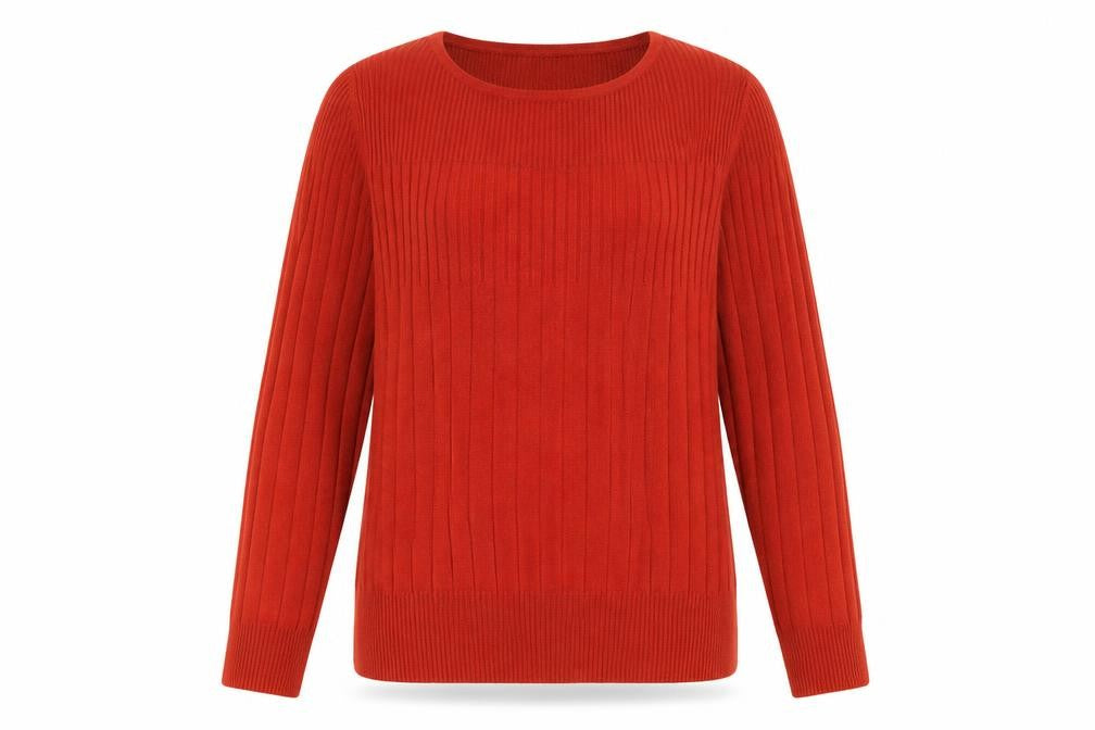 Front view of Marks & Spencer women’s red knit pullover sweatshirt, size UK 16