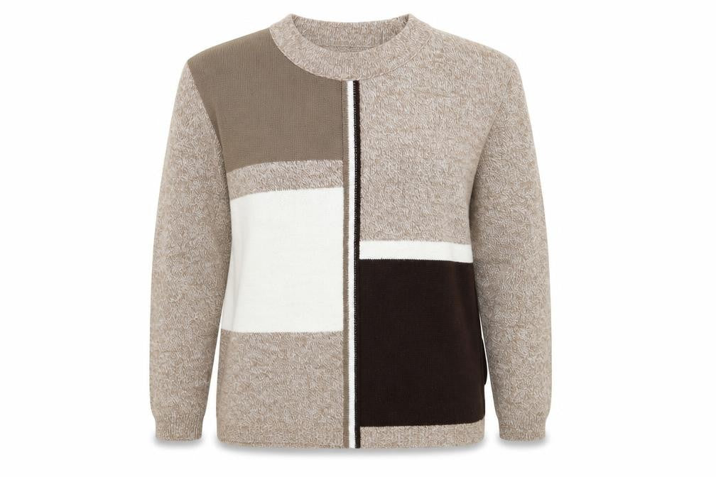 Front view of Envy women’s beige striped jumper, size M