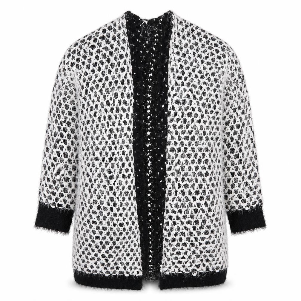Front view of Sugar Crisp women’s black geometric cape jumper, size M