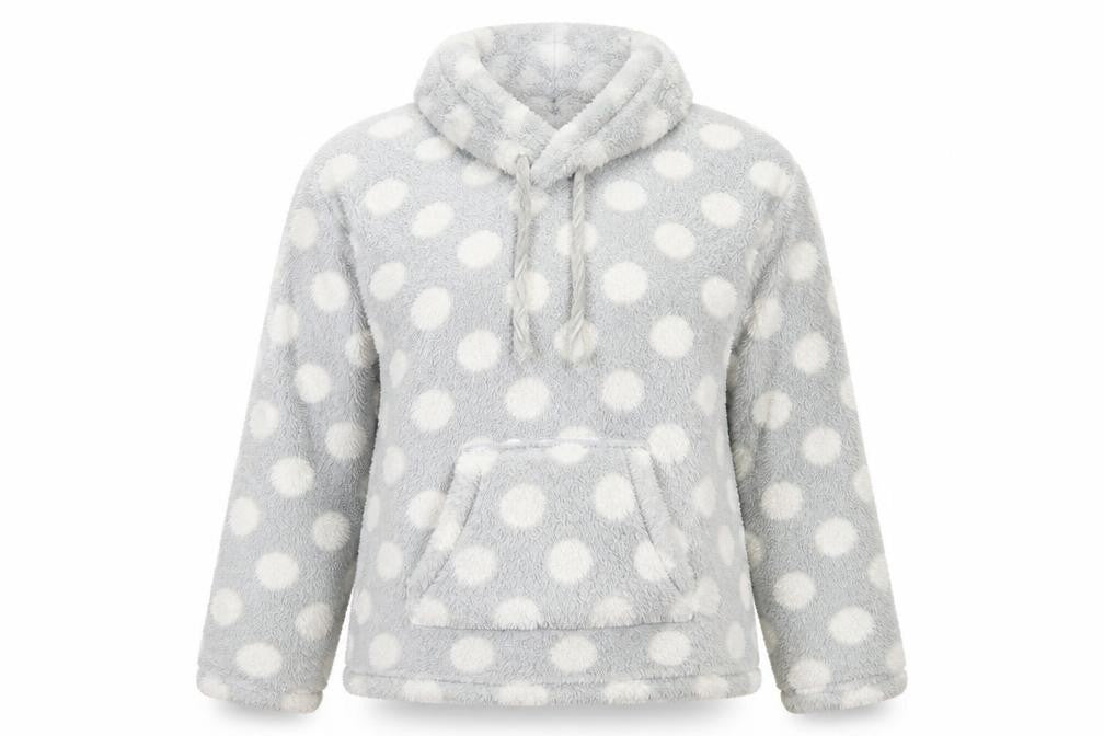 Front view of F&F women’s grey polka dot jumper, size UK 10