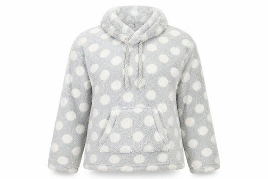 Front view of F&F women’s grey polka dot jumper, size UK 10
