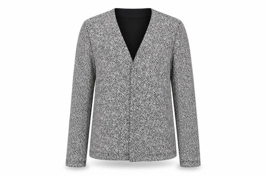 Front view of Ronni Nicole women’s silver jacket blazer, size M