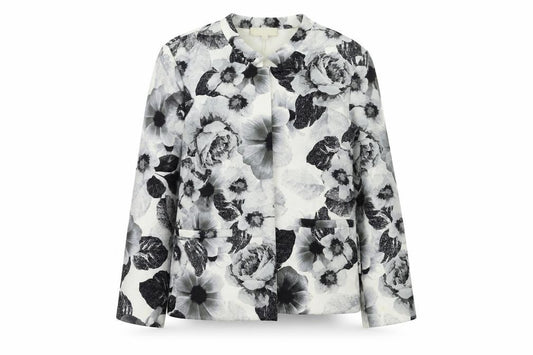 Front view of Papaya women’s grey floral jacket blazer, size UK 10