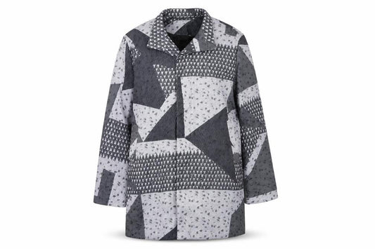 Front view of Preworn women’s grey geometric overcoat coat, size M