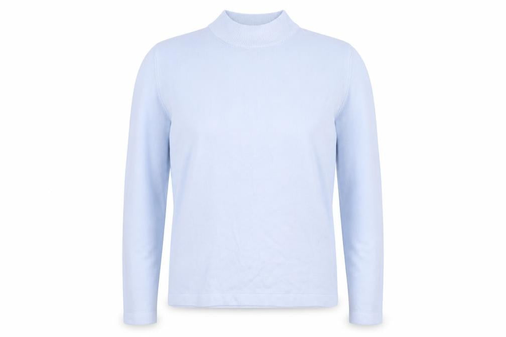 Front view of Papaya women’s blue knit jumper, size UK 14