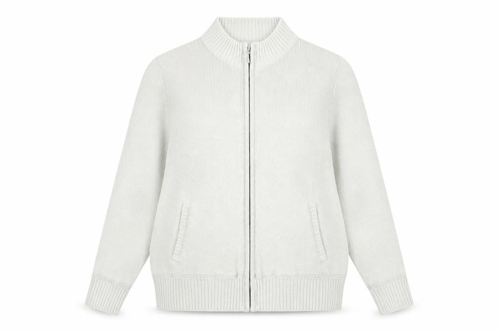 Front view of BHS women’s grey knit full zip jumper, size UK 18