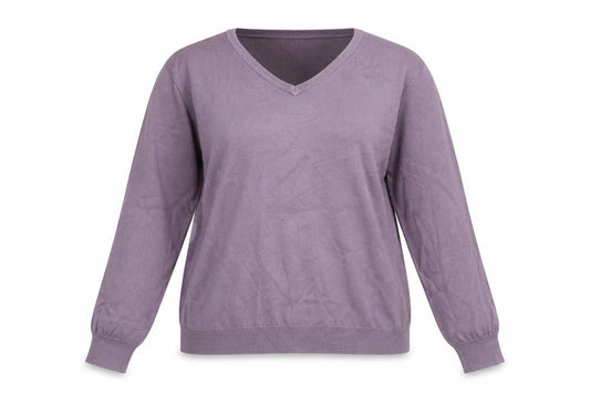 Front view of Country Collection women’s purple knit jumper, size UK 16