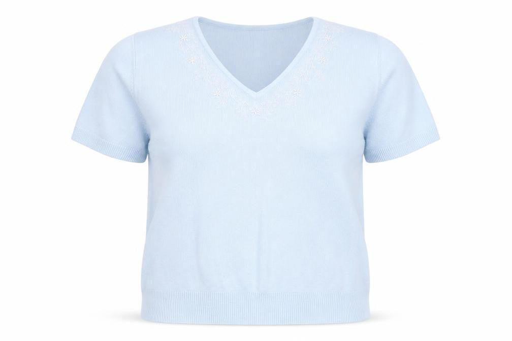 Front view of Berkertex women’s blue knit jumper, size UK 18