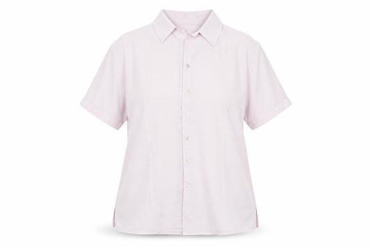 Front view of Bonmarché women’s purple basic button-up, size UK 18