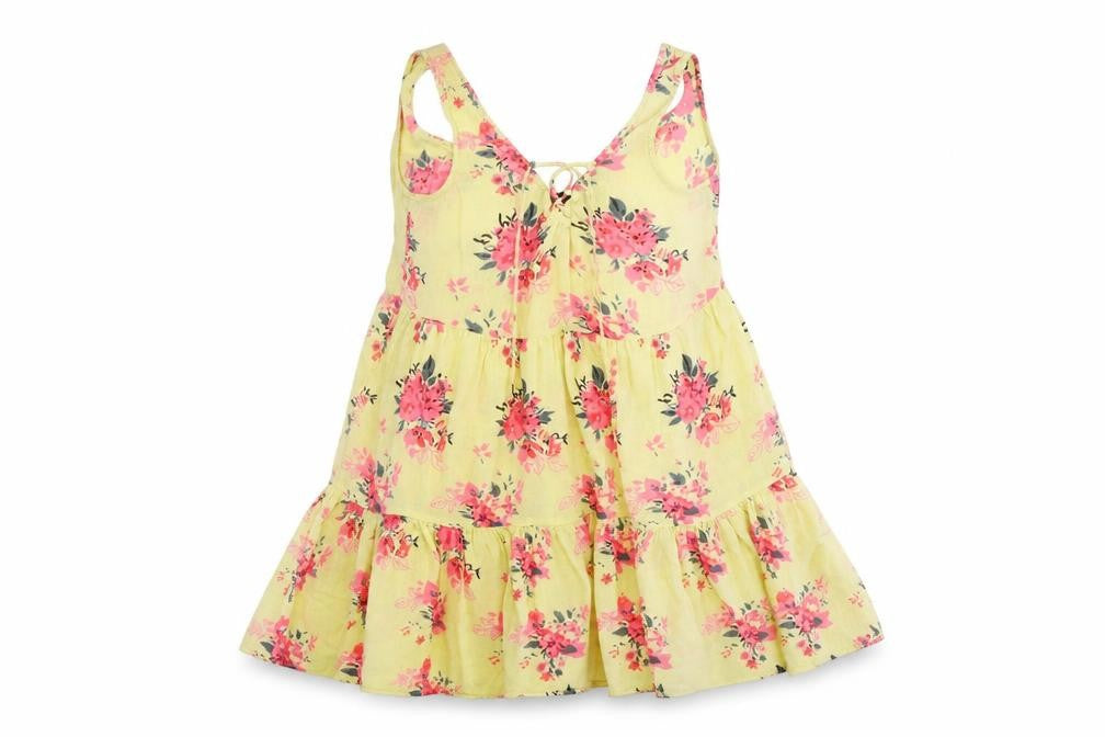 Front view of Atmosphere women’s yellow floral shift, size UK 4