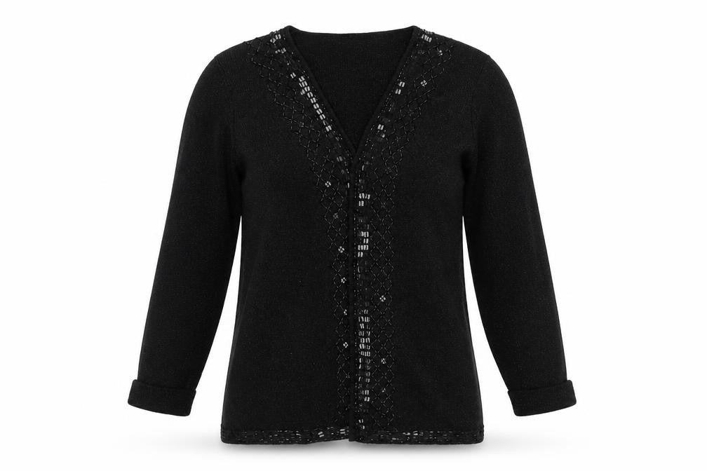 Front view of Berkertex women’s black cardigan jumper, size UK 10