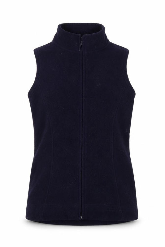 Front view of EWM women’s blue jacket waistcoat, size UK 10