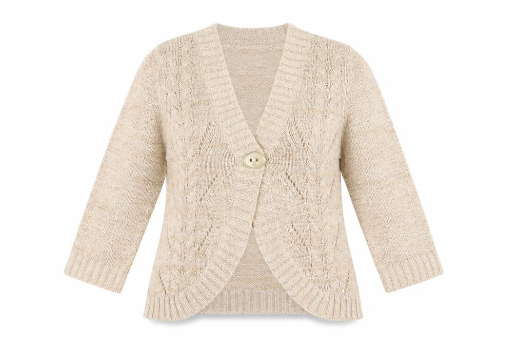E-vie Womens Beige Argyle/Diamond  Cardigan Jumper Size 14