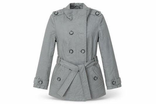 Front view of Preworn women’s grey overcoat coat, size UK 8