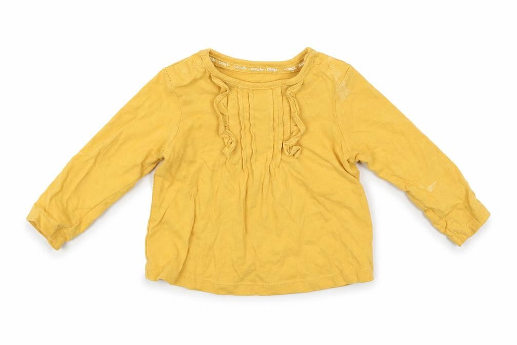 Front view of Tu girls’ yellow jumper, size 3-6, months