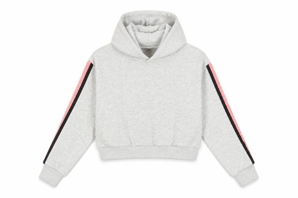 Front view of Miss Evie girls’ grey pullover hoodie, size 7-8, years - cropped