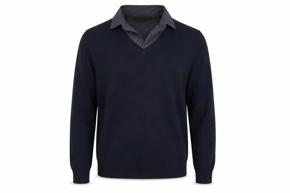 Front view of Next men’s blue jumper, size S