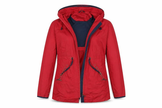 Front view of Bonmarché women’s red jacket, size UK 12