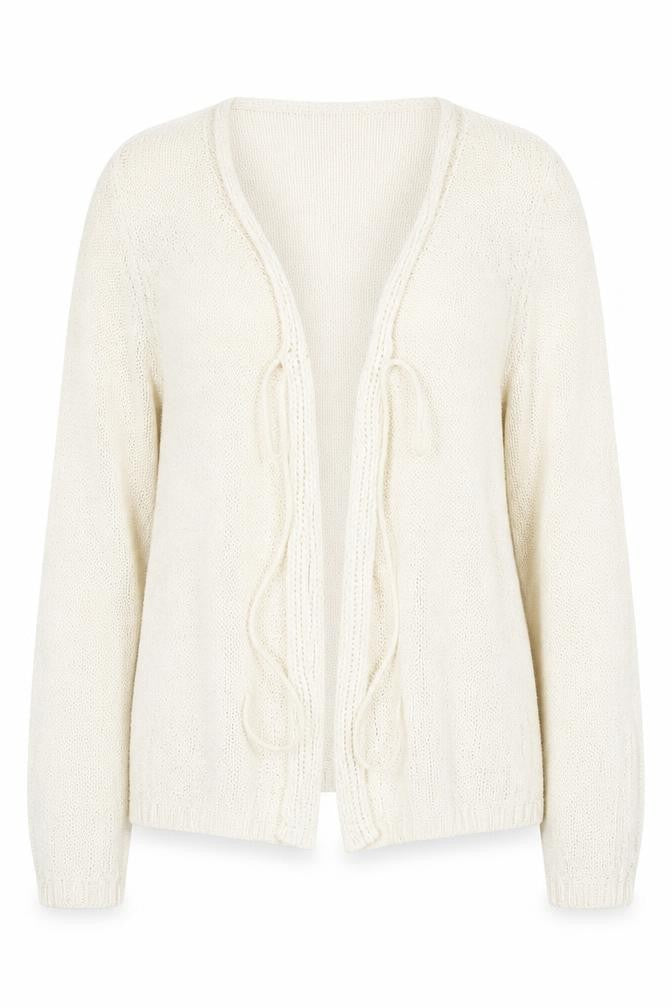 Front view of Bonmarché women’s beige cardigan jumper, size M