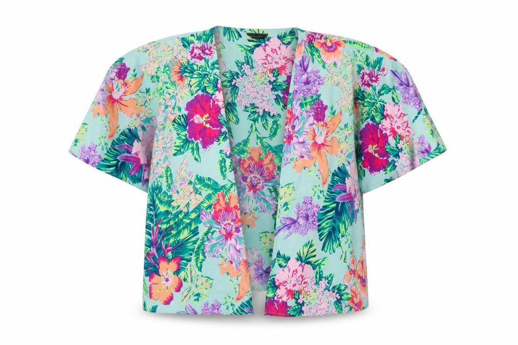 Front view of New Look women’s multicoloured floral jacket, size UK 8