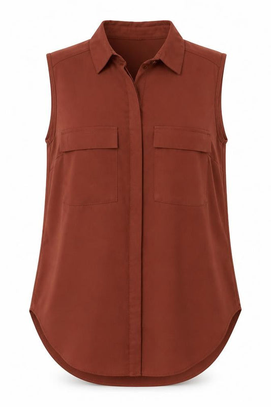 Front view of Primark women’s brown basic button-up, size UK 10