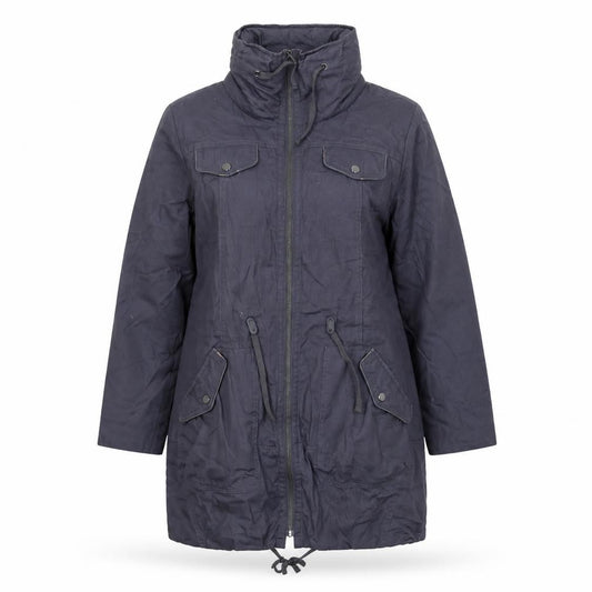 Front view of Marks & Spencer women’s purple overcoat coat, size UK 12