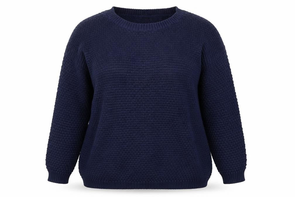 Front view of M&Co women’s blue knit jumper, size UK 12