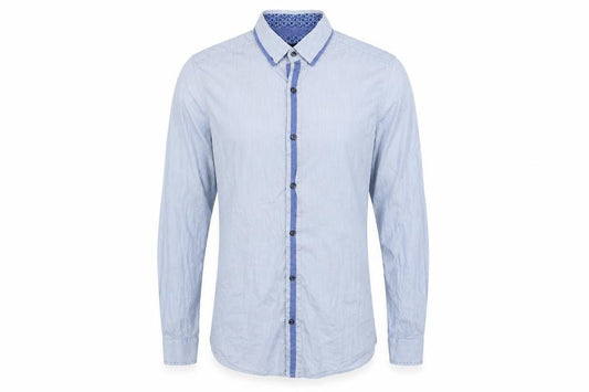 Front view of Next men’s blue button-up, size L