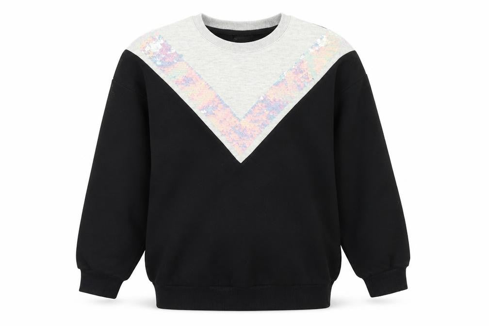 F&F Girls Black Colourblock  Pullover Sweatshirt Size 10-11 Years