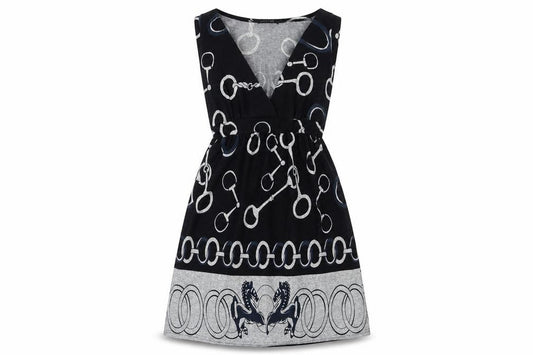 Front view of Luxestar women’s black geometric jumper dress, size M