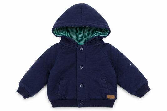 Front view of Debenhams boys’ blue jersey jacket, size 3-6, months