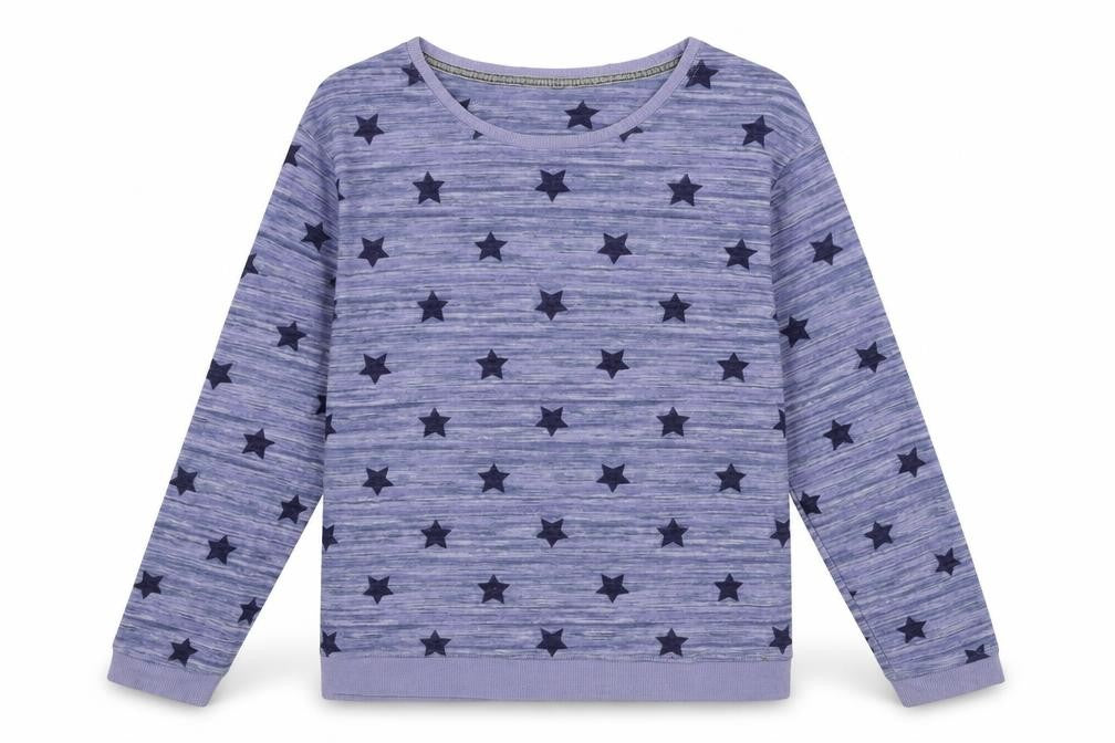 Front view of Marks & Spencer women’s blue striped jersey top pyjama top, size UK 8