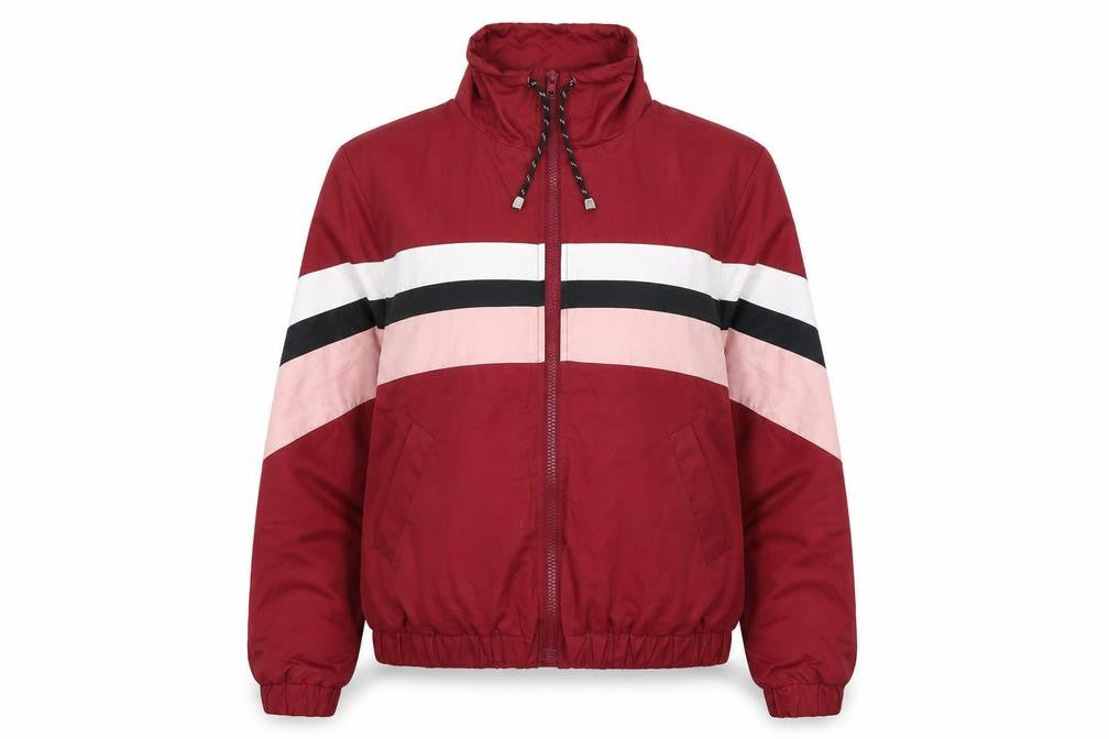 Front view of New Look women’s red striped jacket, size S