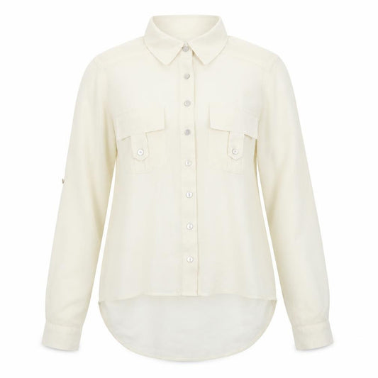 Front view of New Look women’s ivory basic button-up, size UK 8