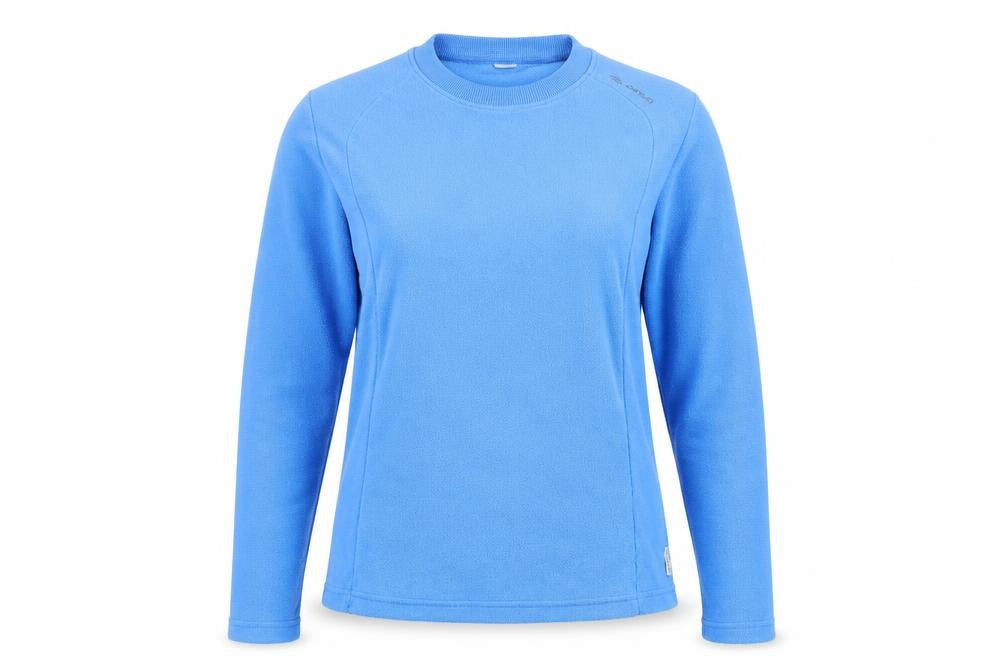 Front view of Quencha women’s blue pullover sweatshirt, size XS