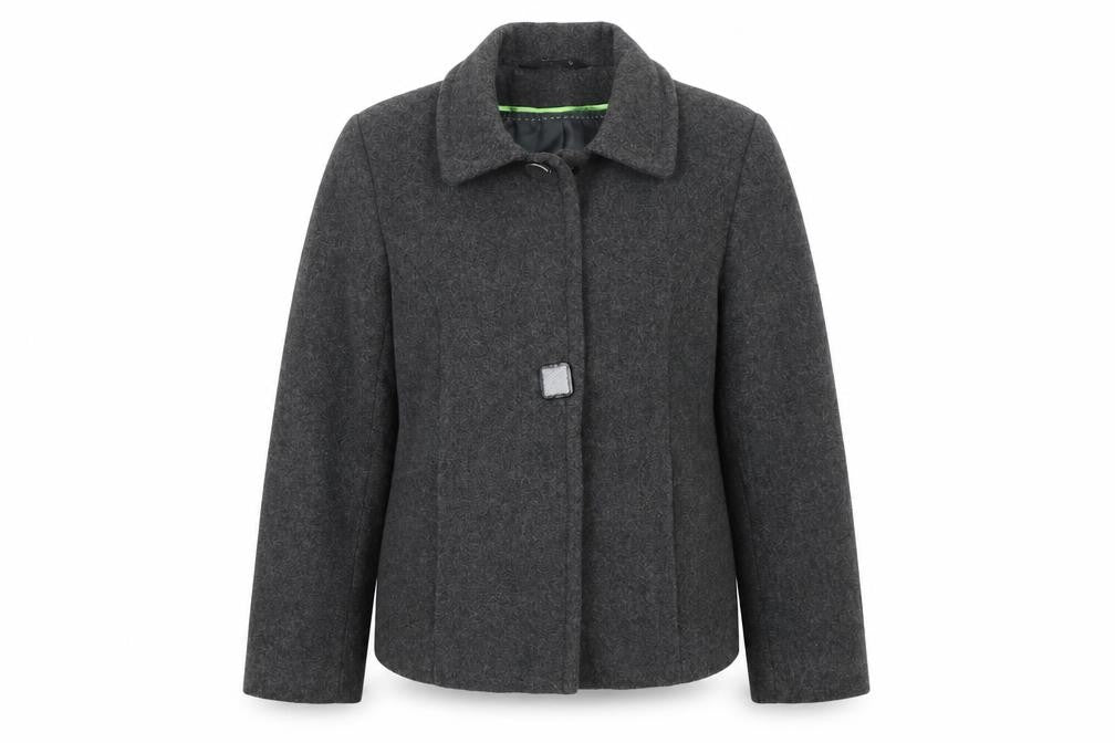 Front view of Bonmarché women’s grey overcoat coat, size UK 12
