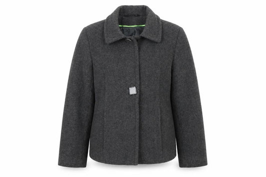 Front view of Bonmarché women’s grey overcoat coat, size UK 12