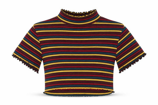 Front view of Primark women’s multicoloured striped cropped t-shirt size 2xs