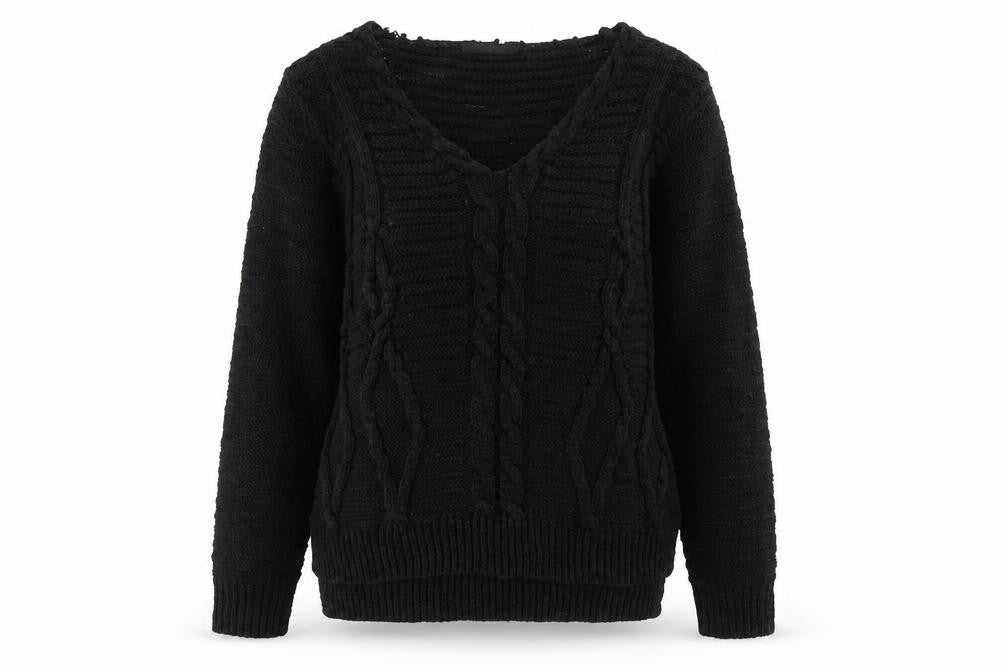 Front view of Revamped women’s black knit jumper, size M
