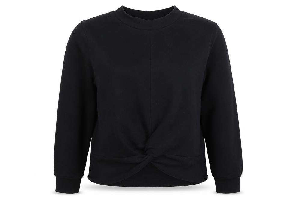 Front view of H&M women’s black pullover sweatshirt, size S