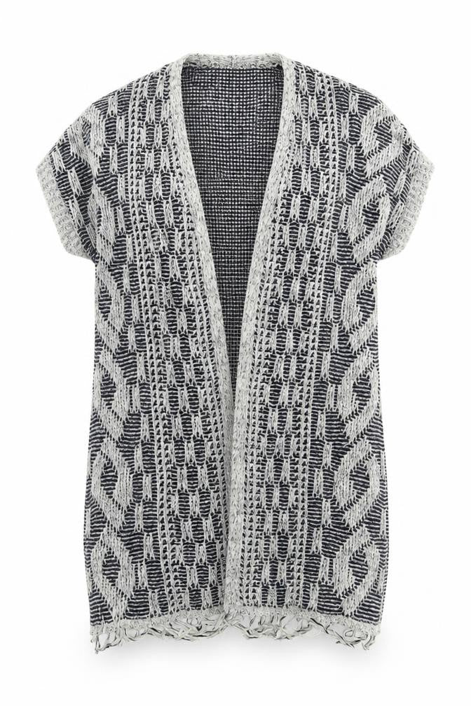 Front view of Next women’s grey geometric knit cardigan jumper, size UK 10